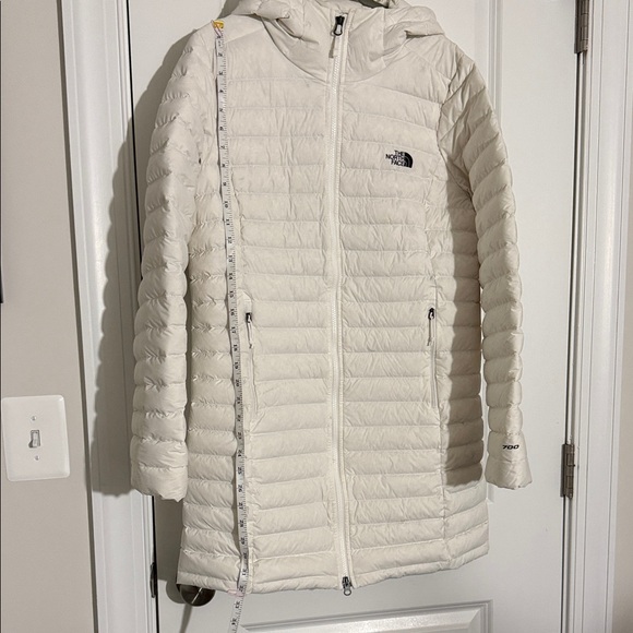The North Face Hooded Long Puffer Coat in Cream - Picture 7 of 8